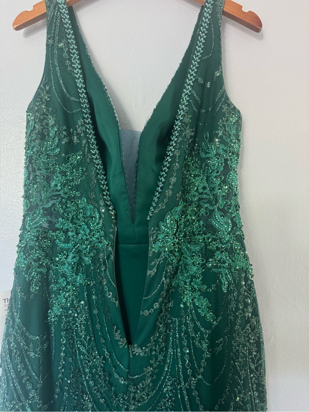 Beaded Deep Green V-Neck Formal Evening Gown - Picture 3 of 8
